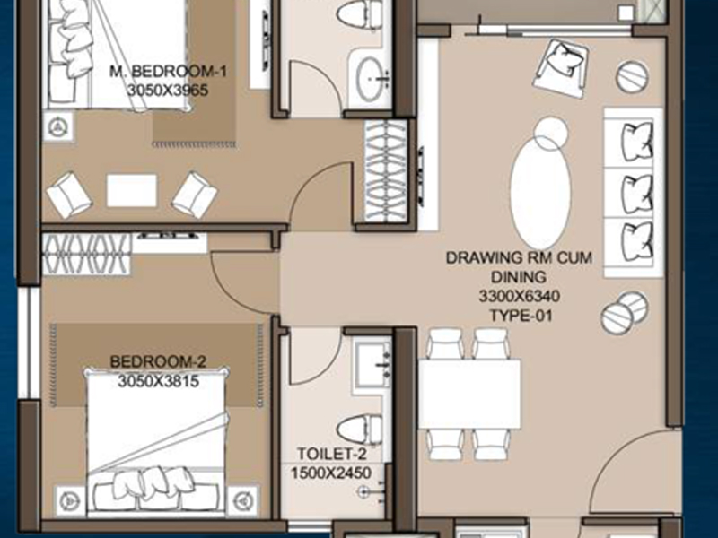 M3M Heights @65th Avenue Floor Plan Layout Type 01 2 BHK 1250 SqFt