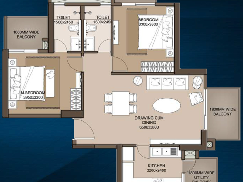 M3M Heights @65th Avenue Floor Plan Layout Type 03 2 BHK 1400 SqFt