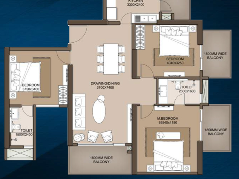 M3M Heights @65th Avenue Floor Plan Layout Type 05 3 BHK 1850 SqFt